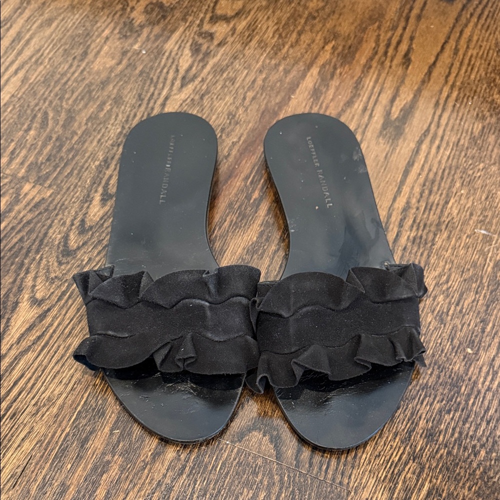 Black Ruffle Slide Sandals - loeffler Randall - size 7